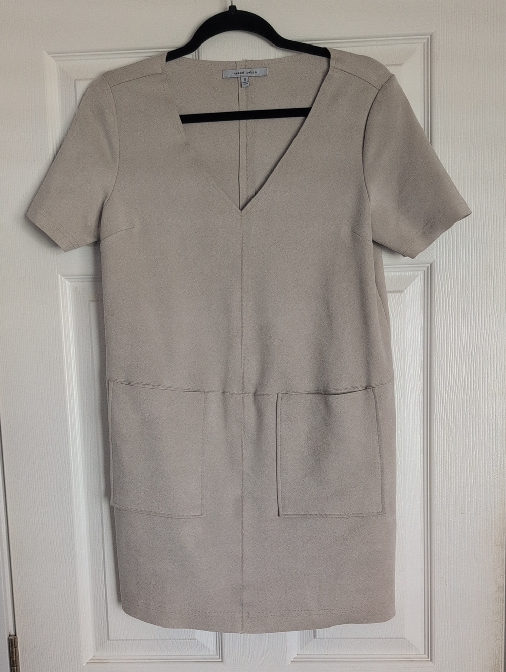 Naked Zebra Beige V-Neck Short Sleeve Mini Dress